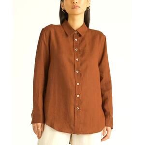 QUINCE Women's 100% Linen Long Sleeve Shirt L Classic Button Down Top